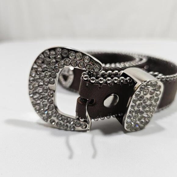 Nocona Accessories - Nocona Cowgirl Western Brown/Rhinestone Heart Leather Belt Size 28 Bling